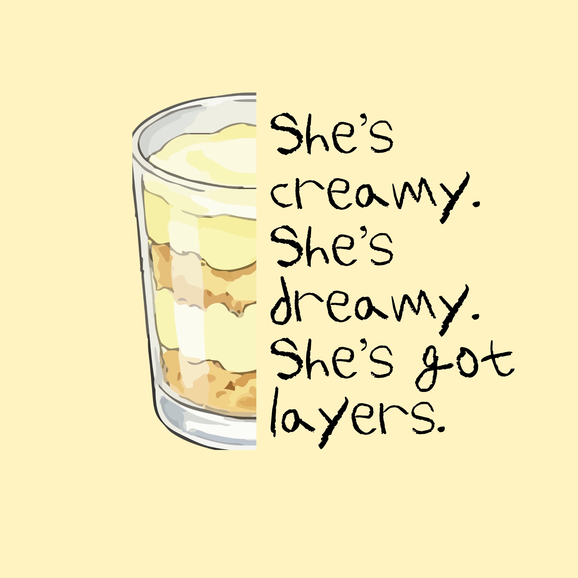 Illustration of a layered banana pudding cup